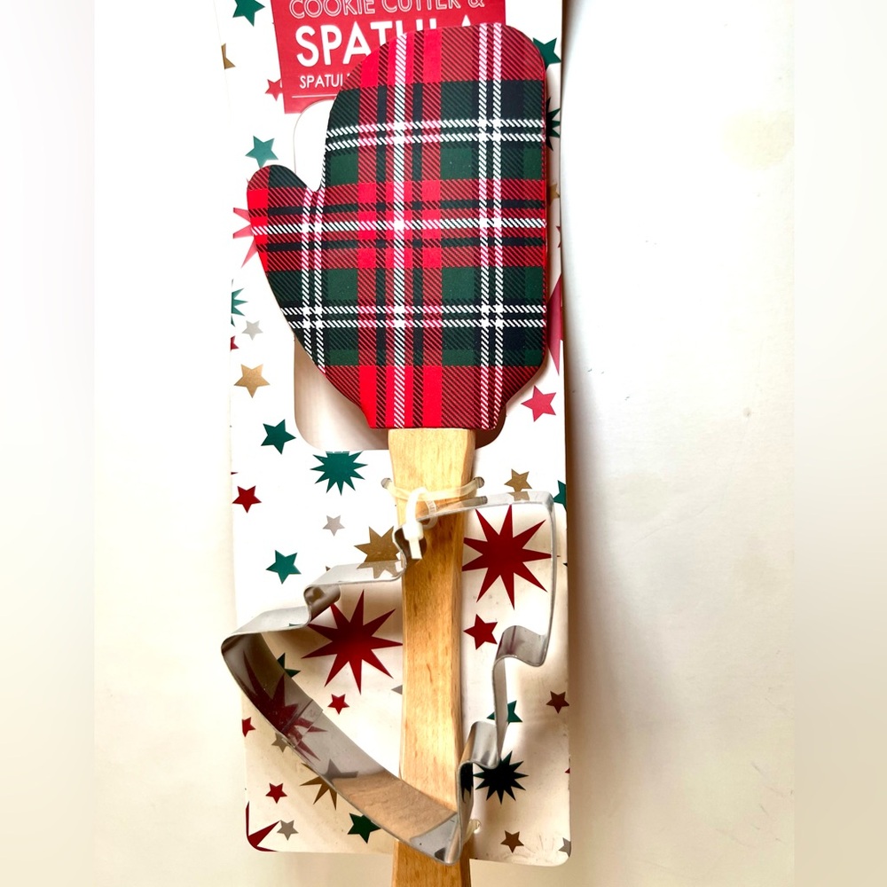 Christmas Plaid Mitten Shape Silicone Spatula with Tree Cookie Cutter Baking